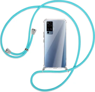 Produktbild von Handykette Backcover-Schutzhülle mit Band (Metall silberfarben) für vivo X50 Pro, X51 5G - türkis