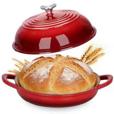 Immagine prodotto di Pentola in ghisa smaltata, teglia per pane da 6,6 litri, forno olandese, colore: rosso