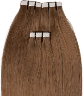 Image de hair2heart Premium Tape Extensions Human Hair Straight - 10 bandes 2.5 g 40 cm blond foncé
