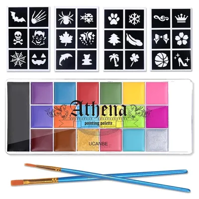 Produktbild von Körperfarben Set 20 Farben mit 10 Pinseln, Halloween Gesichtsfarbe für Theaterschminke, Kinderschminken, Babybauch Bemalen, Schminke Karneval