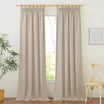 Immagine prodotto di Tende in lino semitrasparenti con passamaneria arricciante, altezza 245 cm, larghezza 140 cm (confezione da 2), colore tortora