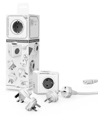 Produktbild von allocacoc PowerCube DuoUSB ReWirable Travel Plugs GRAU + DE Kabel, Reiseadapter & 4x Verteiler mit USB (2,1 A), 230V Schuko