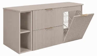 Produktbild von Badmöbel-Set mit Wäschekorb, Kaschmir / Griffe Schwarz, 120 x 57 x 46 cm, KI-generiertes Bild