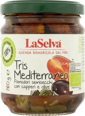 Obrázok produktu pre Tris mediterraneo - Paradajky, olivy a kapary v oleji 180g