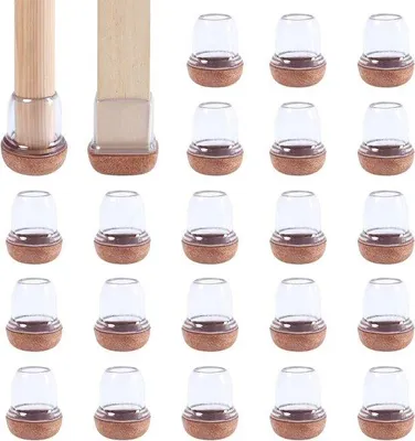 Obrázek produktu pro Uniqoos® Transparentní silikonové krytky na nohy židlí s filcem, 24 kusů – elastické gumové krytky pro kulaté i hranaté nohy židlí, chrání před poškrábáním a snižují hluk, vhodné pro nohy o průměru 15–19 mm (0,75''–1,25'')