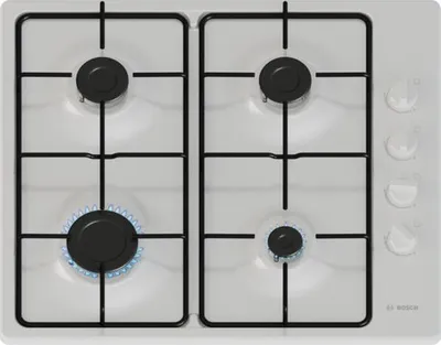 Produktbild von Bosch PBP6B2K80, Weiß, Integriert, 60 cm, Gaskochfeld, Emailliert, 4 Zone(n)