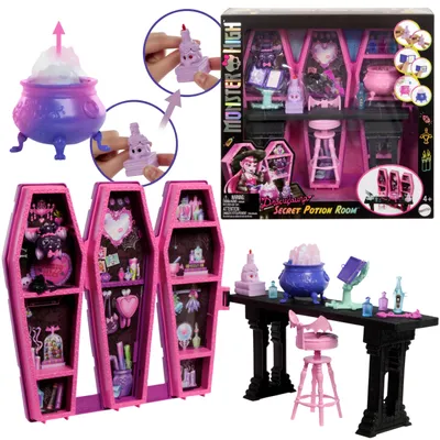 Produktbild von Monster High Draculauras Geheimraum der Zaubertränke – interaktives Spielset mit Fledermausfigur, Zubehör, ab 3 Jahren