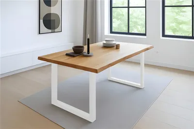 Produktbild von Refurbished Möbelretoure Esstisch Baumkante 180 x 90 cm Wildeiche U-Gestell weiß SERRA