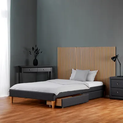 Produktbild von Homestyle4u Polsterbett 140x200 Grau mit 2 Bettkästen mit Lattenrost Futonbett Bett Bettgestell