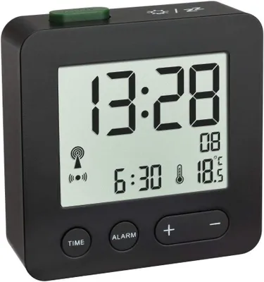Productafbeelding van Dostmann zendergestuurde wekker, 60.2545.01, weergave van datum en binnentemperatuur, achtergrondverlichting, alarm met snooze-functie, zwart