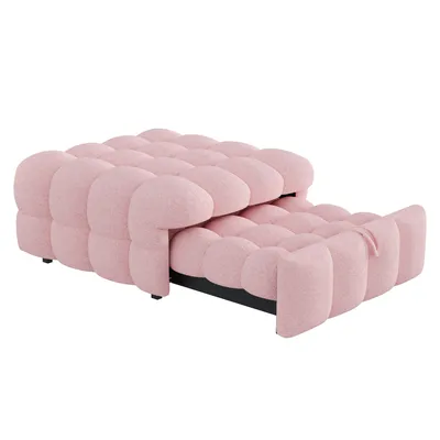 Produktbild von Flieks Tagesbett Ausziehbares Schlafsofa, Betthocker Fußhocker Polsterhocker mit Teddy-Samt-Bezug, Daybed Sofabett, Rosa