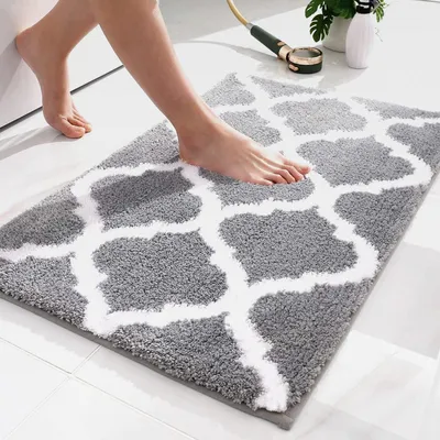 Produktbild von rutschfest Badematte Badezimmerteppich Waschbar Hochflor Badteppich Flauschige Mikrofaser Badvorleger- 40 x 60 cm, Grau