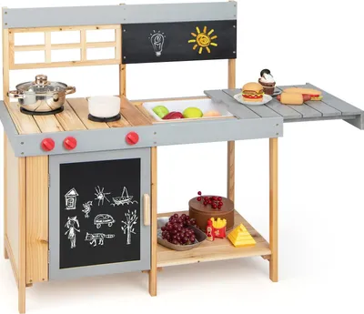 Produktbild von Matschküche Kinder Outdoor mit beweglicher Arbeitsplatte, Kinder Outdoor-Küche Spielset mit Waschbecken und Tafeln, Spielküche Kinderküche aus Holz für Garten für Jungen und Mädchen ab 3