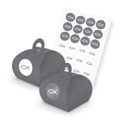 Produktbild von itenga SET Fisch Grau (Motiv 93) 24x Geschenkschachtel Griff grau +Sticker