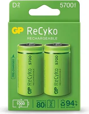 Image de Batterie D R20 5700 mAh NiMH 1,2 V GP ReCyko+ B2