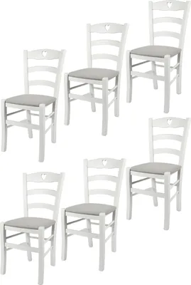 Obrázok produktu pre t m c s Tommychairs - Sada 6 stoličiek CUORE do kuchyne a jedálne, robustná konštrukcia z bukového dreva, nepriehľadný biely lak a čalúnený sedák potiahnutý látkou vo farbe perleťová sivá