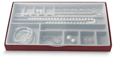 Schmuck-Aufbewahrungsbox, bordeaux, 21,5x37x3,5 cm, 2 Fächer