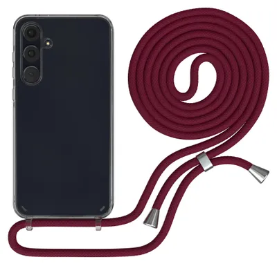 Produktbild von EAZY CASE Handykette kompatibel mit Samsung Galaxy A55, Handyhülle mit Umhängeband, Handykordel, Schutzhülle Clear, Band in Rot