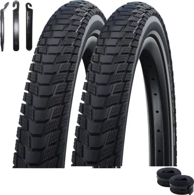 Obrázok produktu pre 2 x Schwalbe Pick Up bicyklové pneumatiky Addix Performance Line čierne/reflexné 60-584 (27,5 x 2,35) + 2 x Schwalbe duše AV21 vrátane montpák