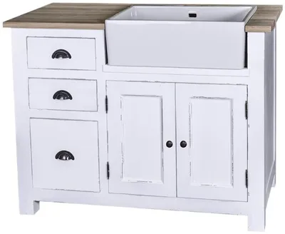 Zdjęcie produktu dla Casa Padrino szafka zlewozmywakowa w stylu rustykalnym z 2 drzwiczkami i 3 szufladami antyczna biel / naturalne kolory 118 x 65 x h. 90 cm - Meble kuchenne Shabby Chic