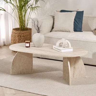 Image de Skye Decor, Melina - Travertine, table basse, travertin, PANNEAU DE PARTICULES 100 % MÉLAMINÉ, 120 x 60 x 40 cm