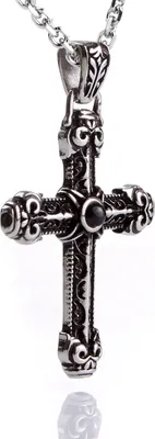 Produktbild von Karisma Edelstahl Mittelalter Anhänger Kreuz Mit Zikonia Schwarz Und Edelstahl Kette - Herrenschmuck - 50 Zentimeter