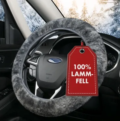 Produktbild von WALSER Lammfell Lenkradbezug Auto, 100% Lammfell Lenkradschutz Auto, Auto Lenkradbezug, Lenkradbezug Fell, Lenkrad Bezug, Auto Winter Zubehoer, Lenkradbezug Winter, Lenkrad Wärmer grau