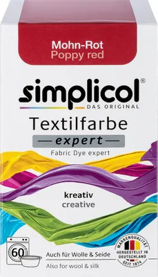 Produktbild von simplicol Textilfarbe expert, DIY Färbemittel für Stoff in verschiedenen Farben, Farbe:Mohn-Rot (1703), Größe:1er Pack