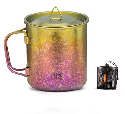 Immagine prodotto di Tazza da campeggio Titan, 450 ml, con manico pieghevole e coperchio, ultraleggera, ideale per viaggi in campeggio, escursioni, picnic e attività all'aperto