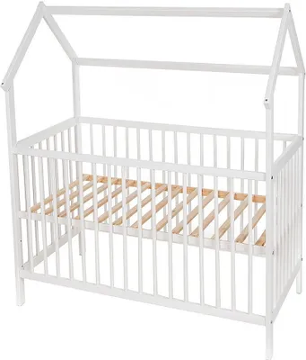 Produktbild von Baby-Delux Babybett Hausbett Gitterbett 120x60 weiß höhenverstellbar Beißschienen Schutzgitter