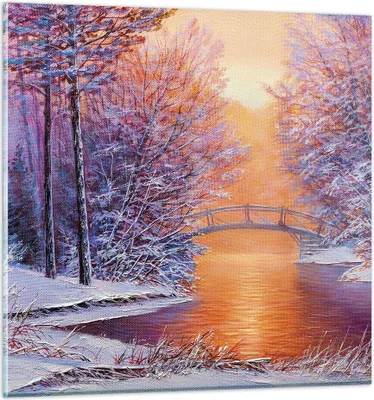 Produktbild von Bilder auf glas - Einteilig - Brücke Schnee Wald - 50x50cm - Glasbilder - Wandbilder - Bilder - zum Aufhängen bereit - Wanddekoration aus Glas - Glas Bilder - Wandbild auf Glas - GAC50x50-4545