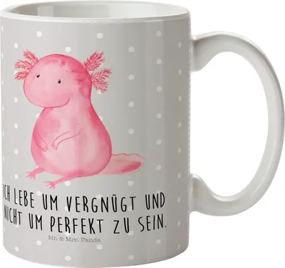 Produktbild von Mr. & Mrs. Panda Plastikbecher Axolotl Niedlich - Grau Pastell - Geschenk, Weisheit, Lebensweisheit, Pott, Axolot, Mehrwegbecher, Kindertasse, Camping Tasse, Liebe