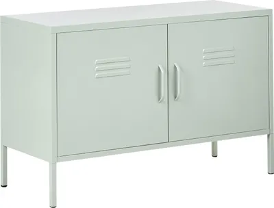 Produktbild von BELIANI Metallschrank Mintgrün Stahl 100 x 40 x 65 cm Sideboard mit hohen Füßen Türen Griffen Regalboden Wohnzimmer Büro Arbeitszimmer Flur Bad