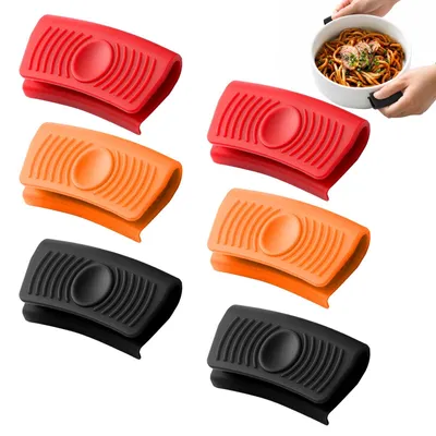 3 Paar Silikon-Topfhandschuhe, Hitzeschutz bis 230°C, Schwarz/Rot/Orange