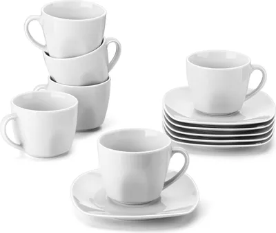 Zdjęcie produktu dla MALACASA, seria Elisa, szaro-biały porcelanowy serwis do kawy Serwis do herbaty, 6 filiżanek do kawy z 6 spodkami dla 6 osób