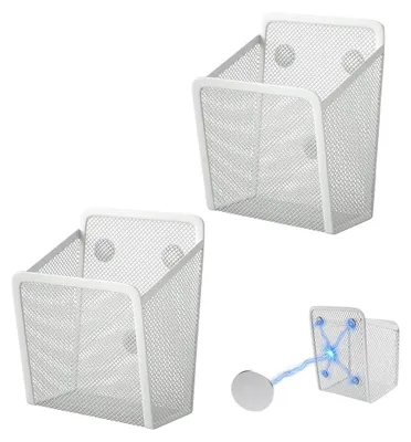 Produktbild von 2 magnetische Stifthalter, Aufbewahrungskörbe aus Metall, magnetische Aufbewahrungskörbe für Kühlschrank, Bürobedarf, Schließfachzubehör (weiß)