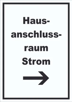Produktbild von Hausanschlussraum Strom Schild mit Text und Richtungspfeil rechts HAR hochkant A1 (594x841mm)