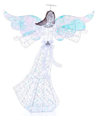 Imagen del producto de COSTWAY, Ángel navideño iluminado con halo, 160 cm, figura navideña con 230 luces LED blancas frías y estacas para clavarla en el suelo, decoración navideña para exteriores