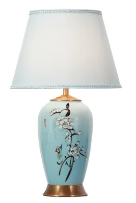 Produktbild von Fine Asianliving Chinesische Tischlampe Porzellan mit Lampenschirm E27 Orientalische Tischleuchte Keramik Nachttischlampen Schlafzimmer Wohnzimmer