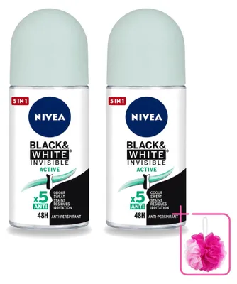Produktbild von 2 x NIVEA MEN Black & White Invisible Active Deo-Roller 50 ml - Sparpackung - 2 Stücke