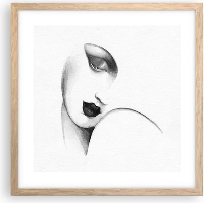 Produktbild von Gerahmtes Poster - Rahmen in heller Eiche - Porträt Frau Skizze - 40x40 cm - Wand Bild - Wanddeko - Wandbilder - Kunstposter - Wandposter - Bilderrahmen - Bilder - Kunstdruck - P2NAC40x40-4475