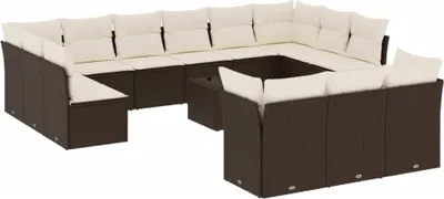 Produktbild von vidaXL 14-tlg. Garten-Sofagarnitur mit Kissen Braun Poly Rattan