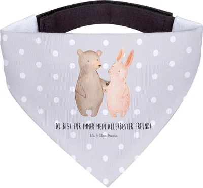 Produktbild von Mr. & Mrs. Panda Bandana Bär und Hase Umarmen - Grau Pastell - Geschenk, Freundin, Halstuch für Hund, Tuch Hunde, Immer, Umarmung, Beste, Best Friends, Hundehalstuch