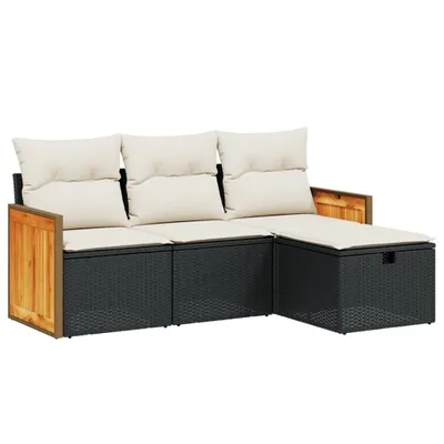 Produktbild von 4-tlg. Garten-Sofagarnitur mit Kissen Schwarz Poly Rattan