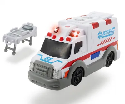 Immagine prodotto di DICKIE 203302004 Toys Ambulance, ambulanza, auto giocattolo con barella, portellone posteriore apribile, luci e suoni, batterie incluse, 15 cm, da 3 anni, bianco