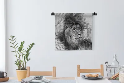 Produktbild von MuchoWow® Wandteppich Wandbehang Löwe - Muster - Schwarz - Weiß 60x60 cm Tapisserie Dekoration Wandtuch - Dekorationen - Wand Decke