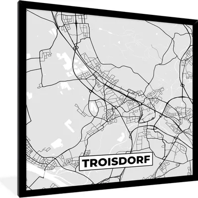Produktbild von MuchoWow® Gerahmtes Poster Troisdorf - Karte - Stadtplan - Deutschland 40x40 cm - Poster mit Schwarzem Bilderrahmen Wandposter Rahmen Foto Bilder - Mit Rahmen - Wanddekoration Schlafzimmer