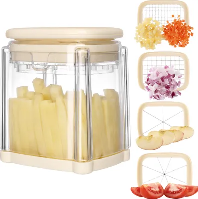 Produktbild von Navaris Pommesschneider Gemüseschneider mit 4 Klingen - Kartoffelschneider Pommes Cutter Edelstahl - Ideal für Pommes Kartoffeln Obst und Gemüse -