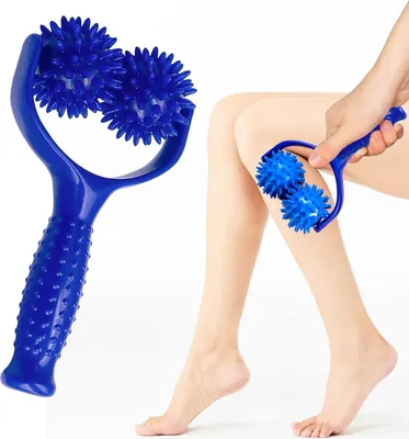Produktbild von 2 Massagebälle Massage Roller, Massageroller mit Griff und Noppen Selbstmassagerolle, Massagegerät Fascia Ball für Rücken Beine Füße Hände Muskelschmerzen