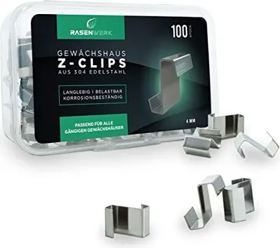 Image de RASENWERK® - Attaches en Z pour serres - 100 pièces - en acier inoxydable AISI 304 - pour des panneaux de serre d'une épaisseur maximale de 4 mm - Crochets pour panneaux de serre